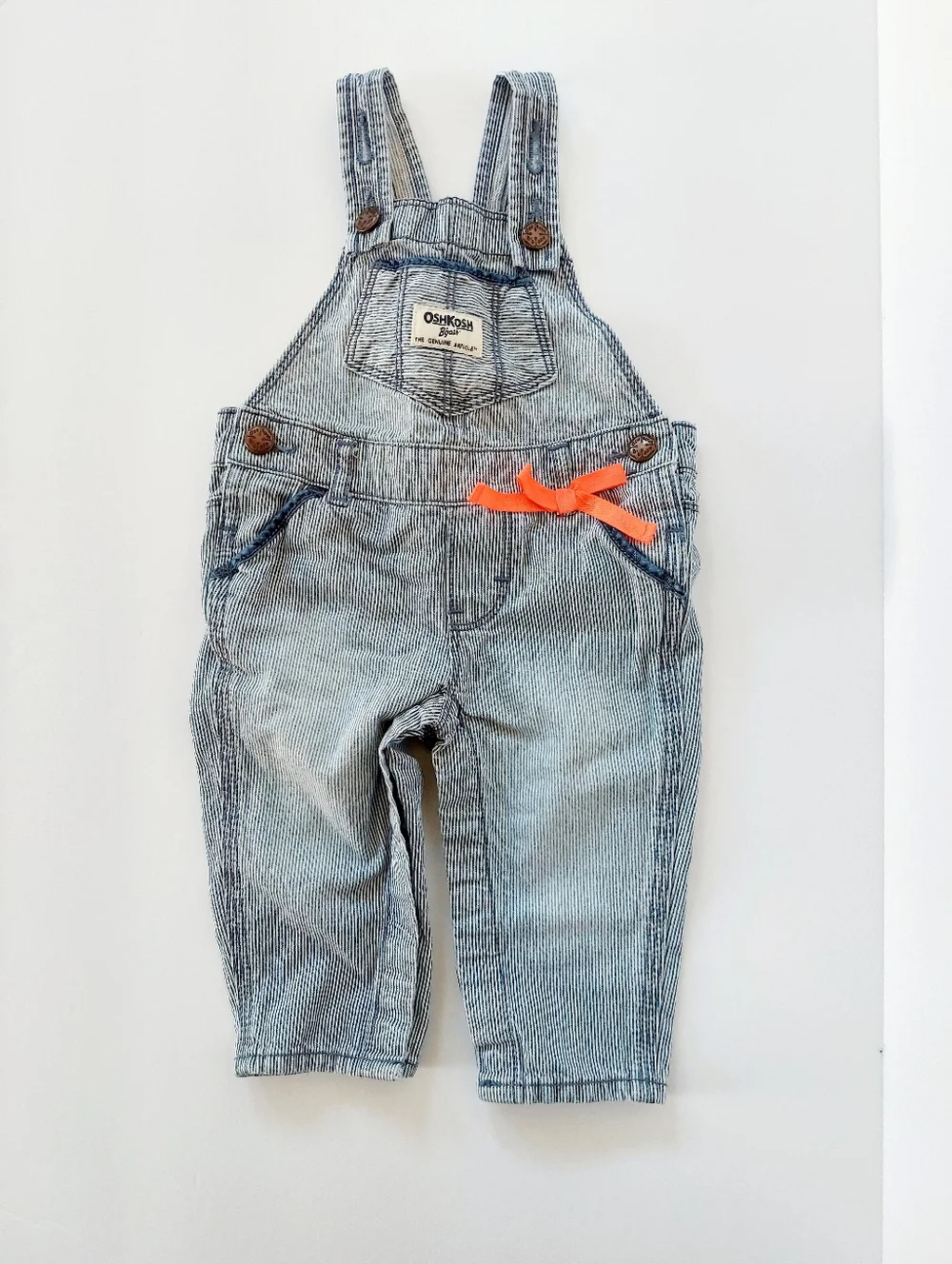 Pinstripe Railroad Overalls 6m OshKosh Neon Bow Costume Train Engineer Halloween